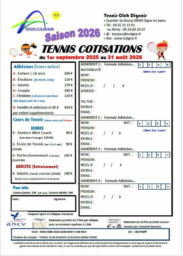 Tarification du Club pour la saison 2026